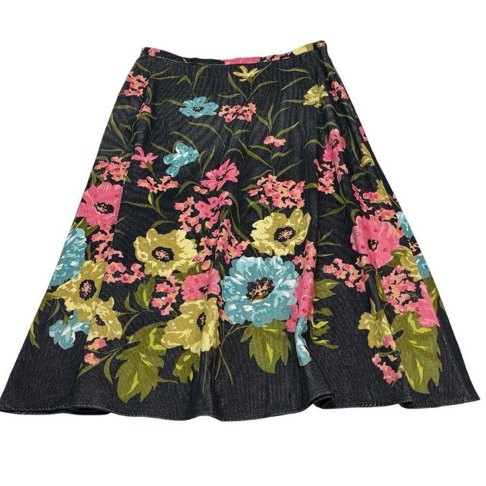 Vintage Anne Klein Midi Skirt Womens 14 Gray Floral Sequin Corduroy Cottagecore
